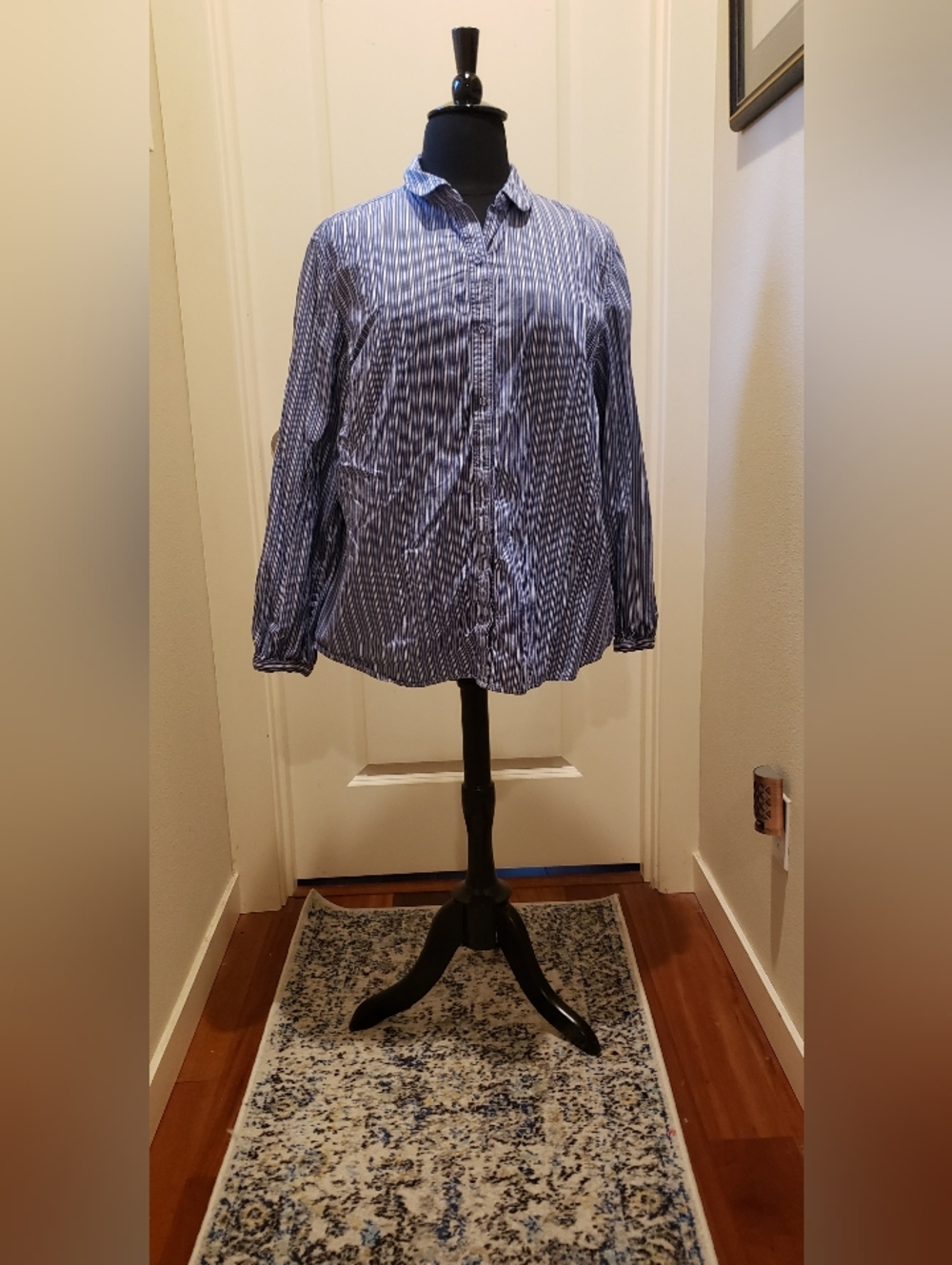 Liz Claiborne Blue and White Striped 100% Cotton Button-Down Shirt
